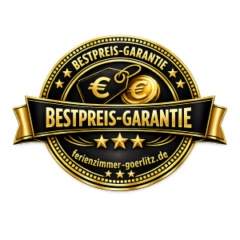 Gold-schwarzes Siegel Bestpreis-Garantie für die Direktbuchung bei Ferienzimmer Schneider Görlitz.